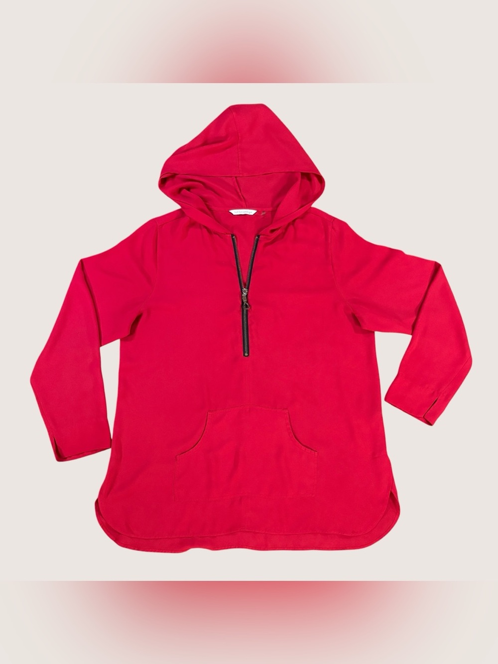 Soft Surroundings Red Hooded Tunic Half Zip‎ Pullover Kangaroo Pocket Women’s L